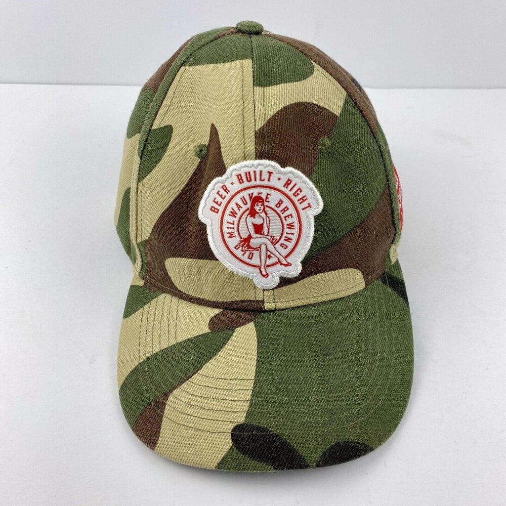Old Milwaukee Brewing Hat, Trucker Baseball Cap Beer Built Right Camo Snap Back
